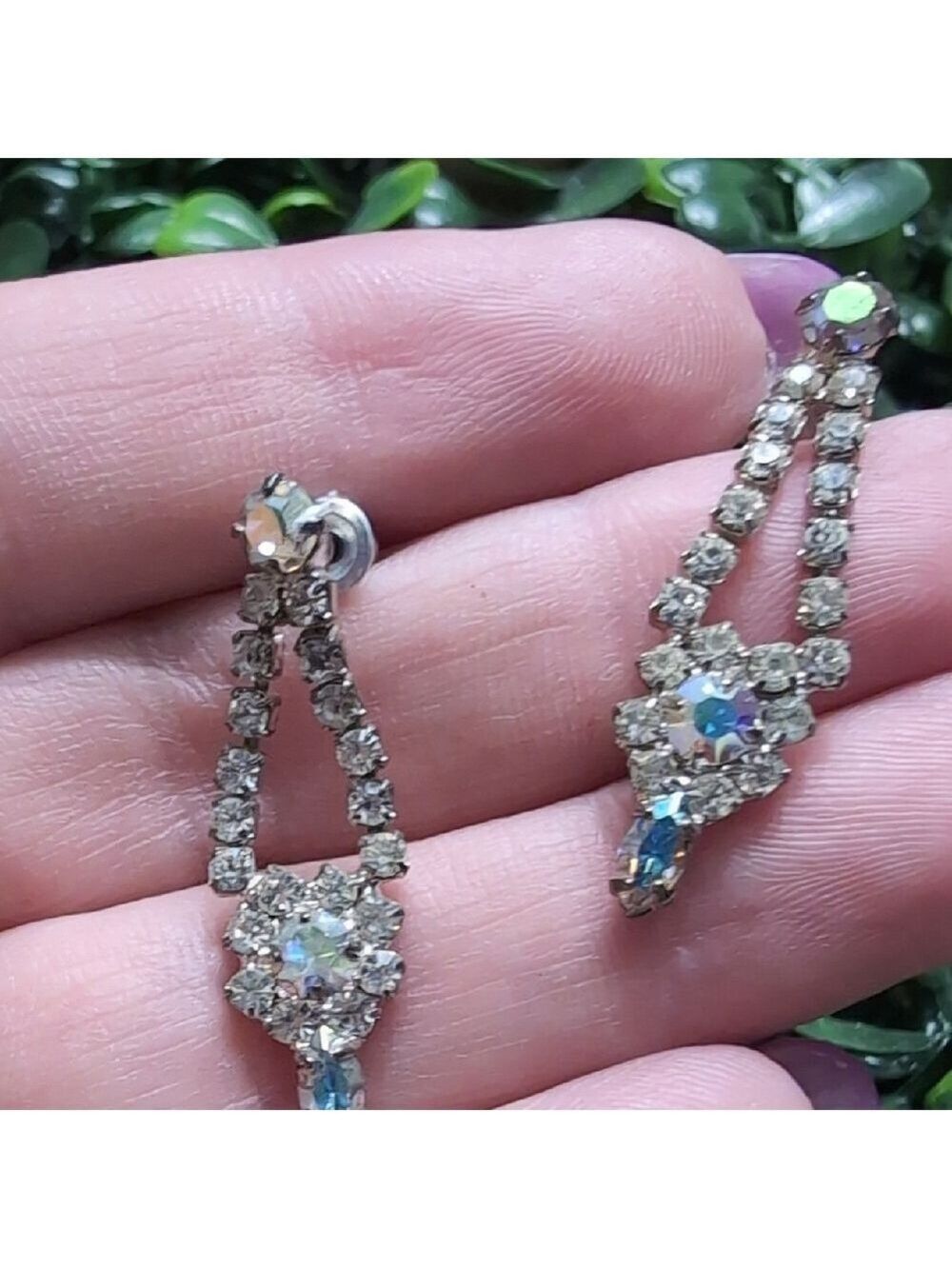 Elegant Silver and Drop Earrings with AB Crystals - Picture 1 of 9